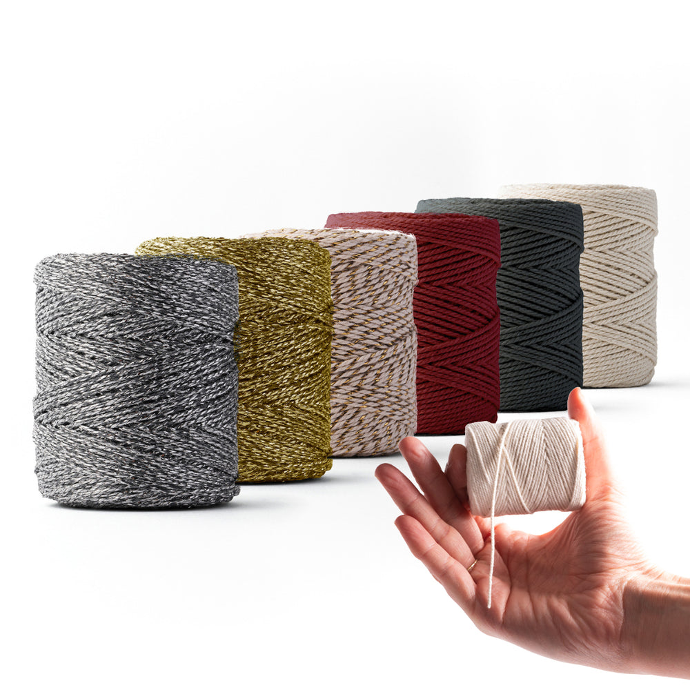Corde macramé 1 mm – couleurs festives – 6 x 65 m – coton recyclé double retors