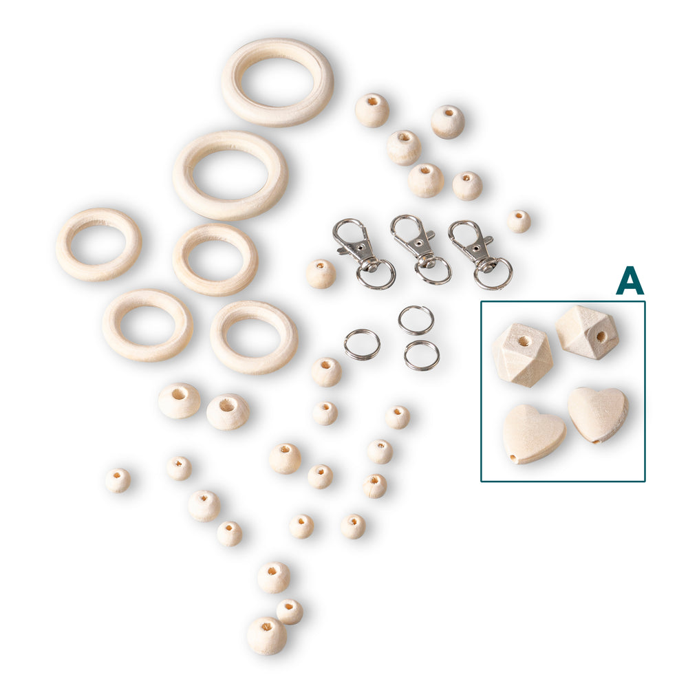 Macramé houten kralen en ringen - 41 stuks in variabel set