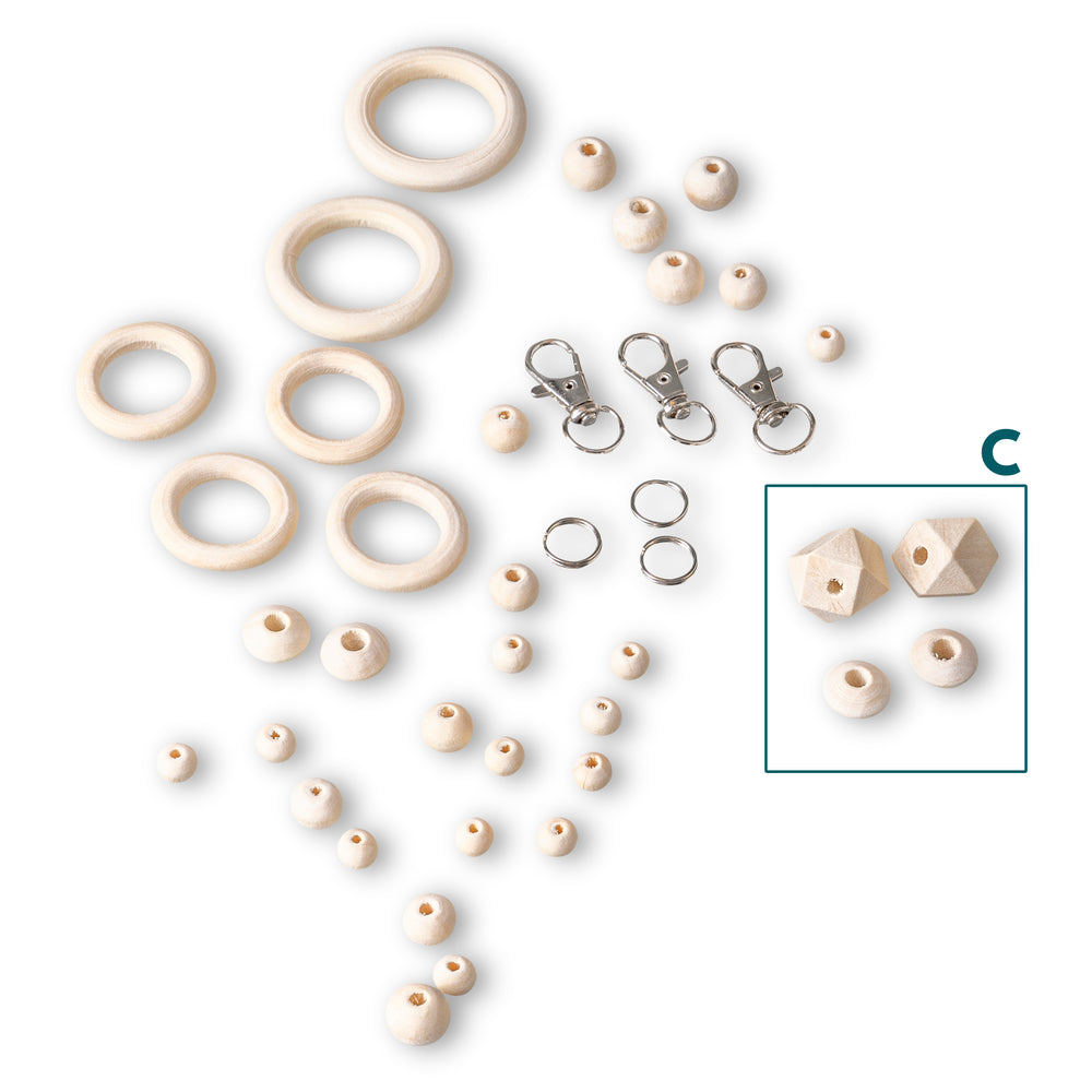 Macramé houten kralen en ringen - 41 stuks in variabel set